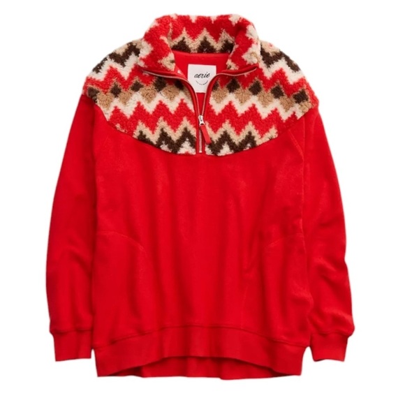 Aerie Red Fleece Pullover with Chevron Pattern SUPER SOFT P2P 24 inches - Picture 1 of 5